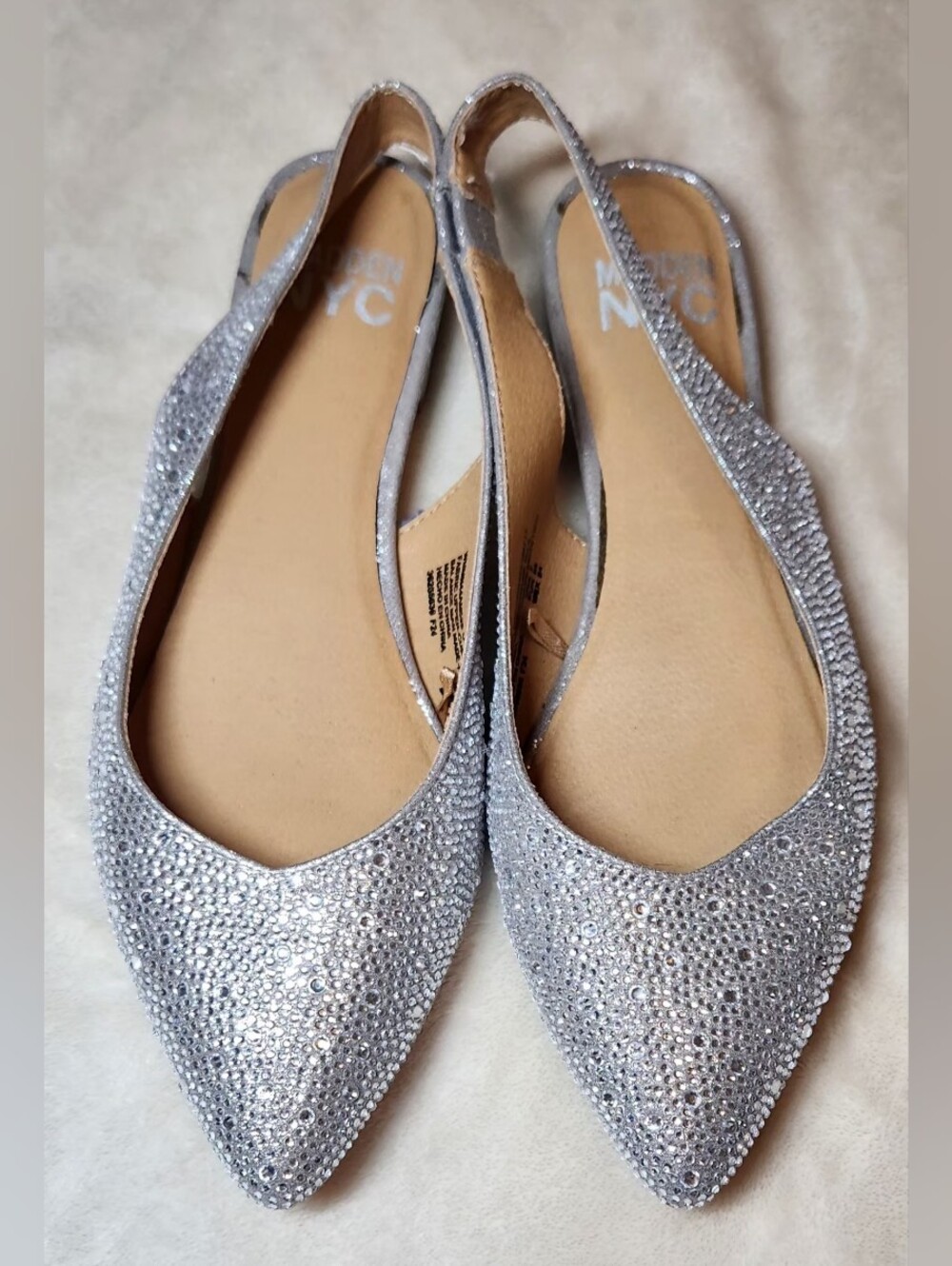 MADDEN NYC Silver Bling All Over Rhinestone Pointed Toe Slingback Flats Size 7